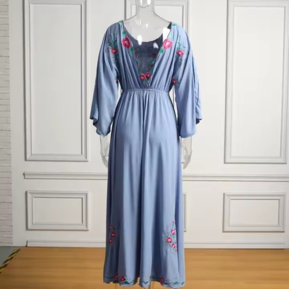 Floral Embroidered Blue Maxi Dress- Reversible - Picture 10 of 16